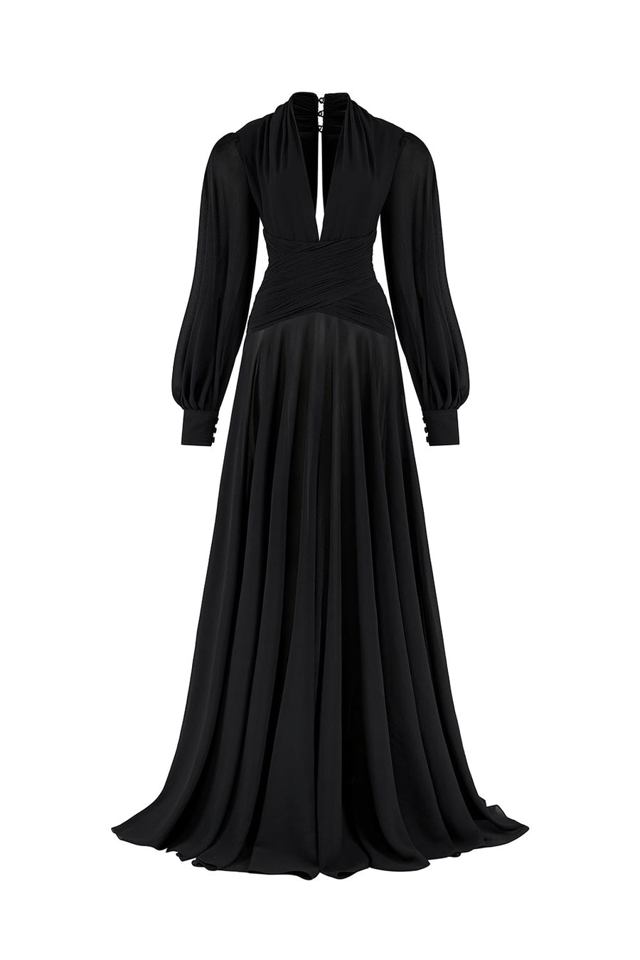 Beatrice Fit and Flare Plunge Neck Chiffon Floor Length Dress Maxi Dress CEM