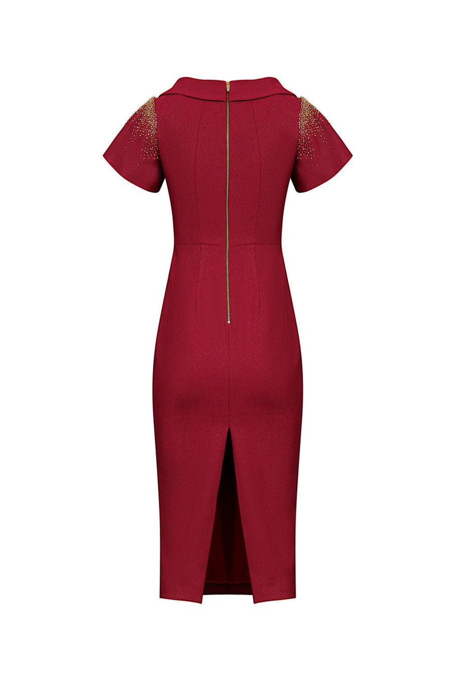 Cateline Pencil Semi-Heart Neck Gabardine Midi Dress Midi Dress CHANCOS