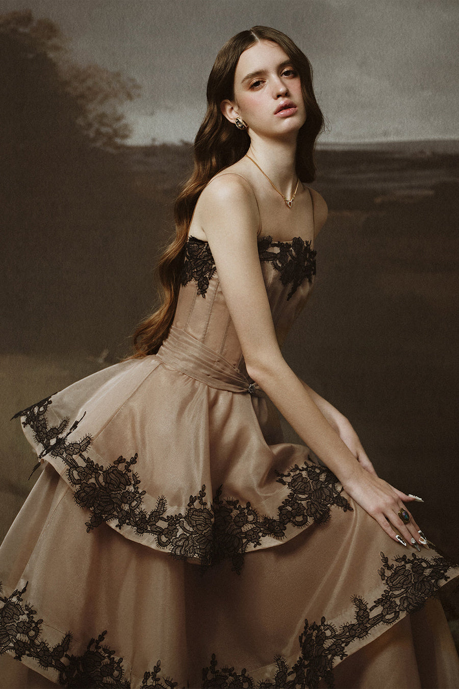 Roma Tiered Corset Waist Organza Ankle Length Dress Maxi Dress LINH PHUNG