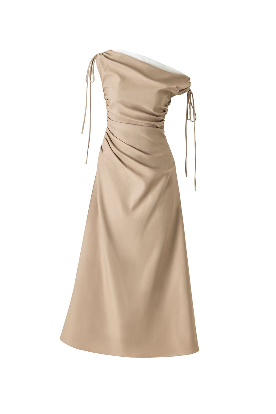 Linea A-line Asymmetric Neck Khaki Calf Length Dress 1