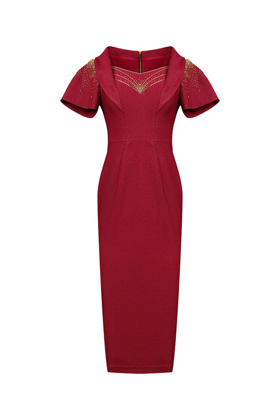 Cateline Pencil Semi-Heart Neck Gabardine Midi Dress Midi Dress CHANCOS