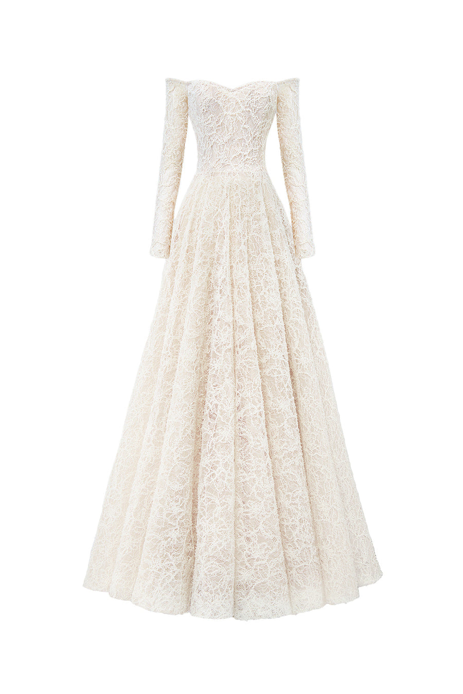 Ethereal Blossom Ball Gown Long Sleeved Lace Floor Length Dress Gown Dress CHYMEOCHY