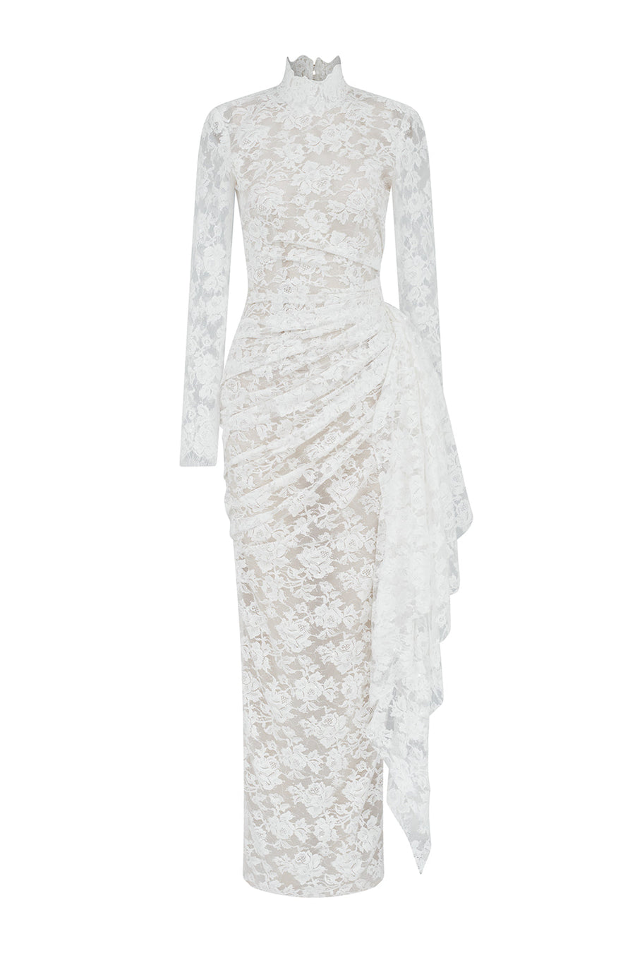 Rosa Sheath High Neck Lace Ankle Length Dress 1