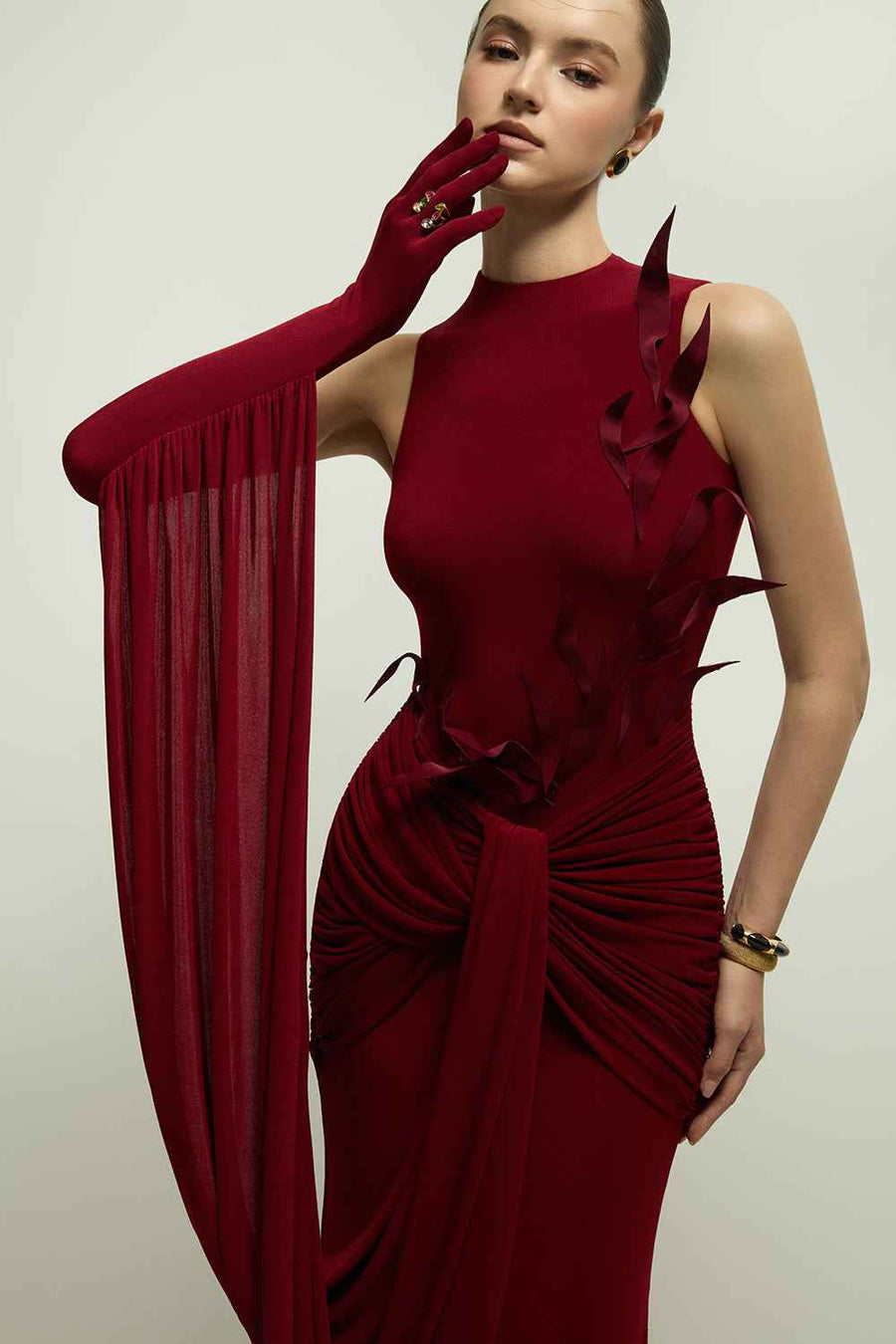 Voltaire Glove Sleeve Applique Maxi Dress