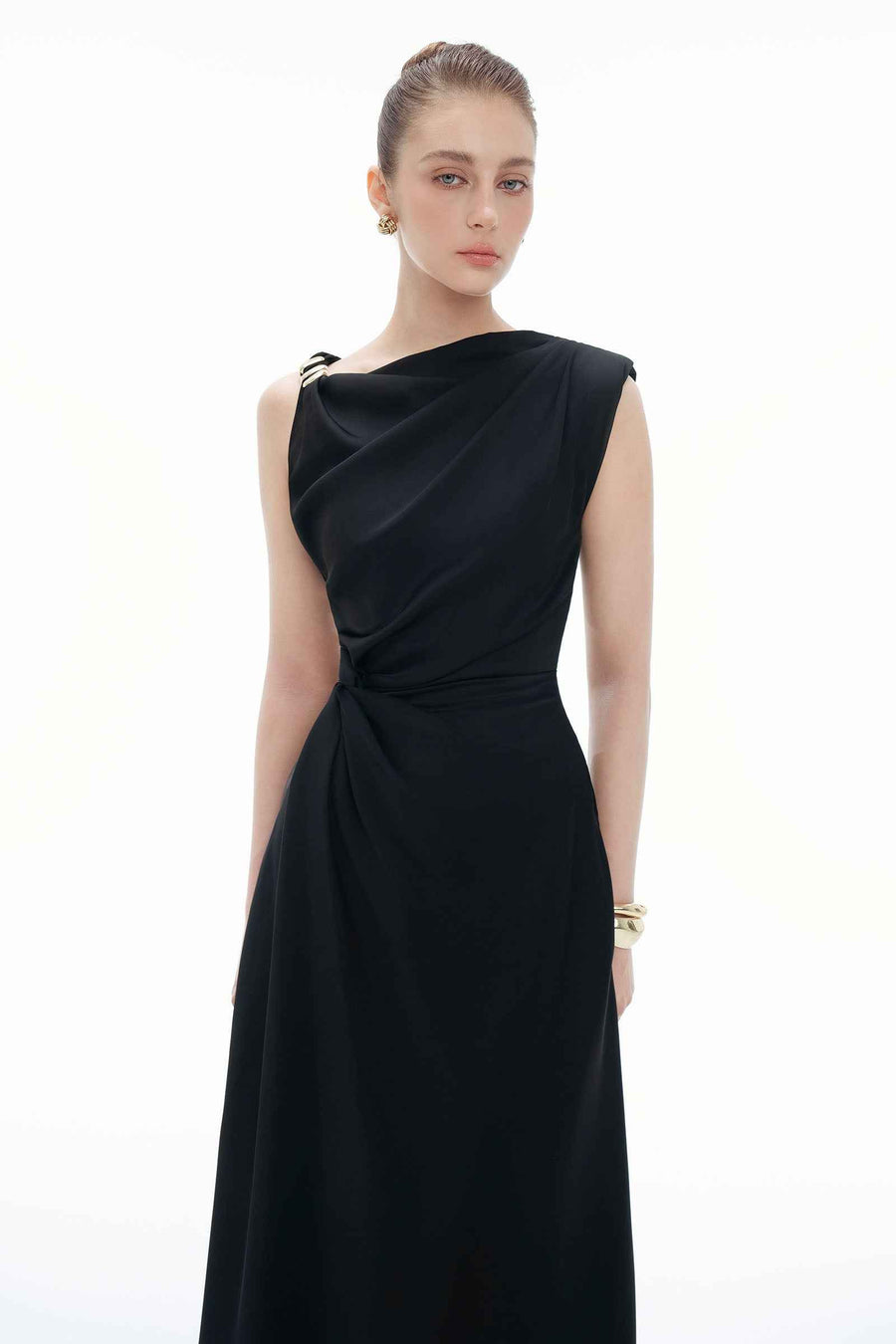 Twisted Asymmetric Neck Maxi Dress