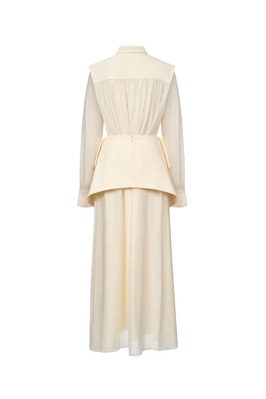 Ophelia Peplum Cuff Sleeved Crinkle Chiffon Ankle Length Dress Maxi Dress Eegen Studio