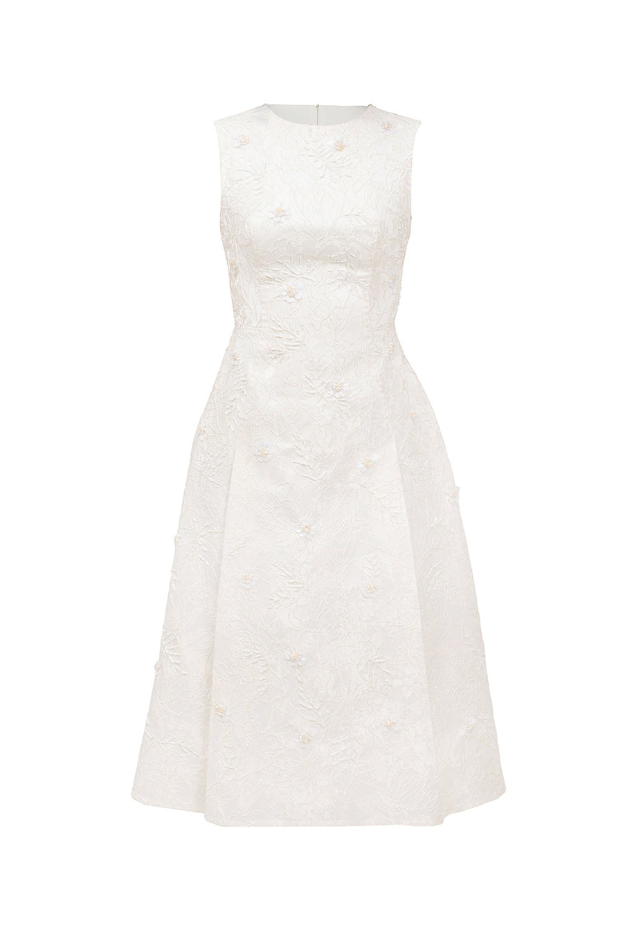 Sophia A-line Cape Shoulder Jacquard Calf Length Dress Midi Dress IVY moda