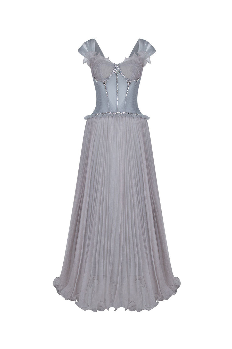 Twighlight A-line Corset Waist Foam Chiffon Ankle Length Dress Light Grey Maxi Dress LINH PHUNG