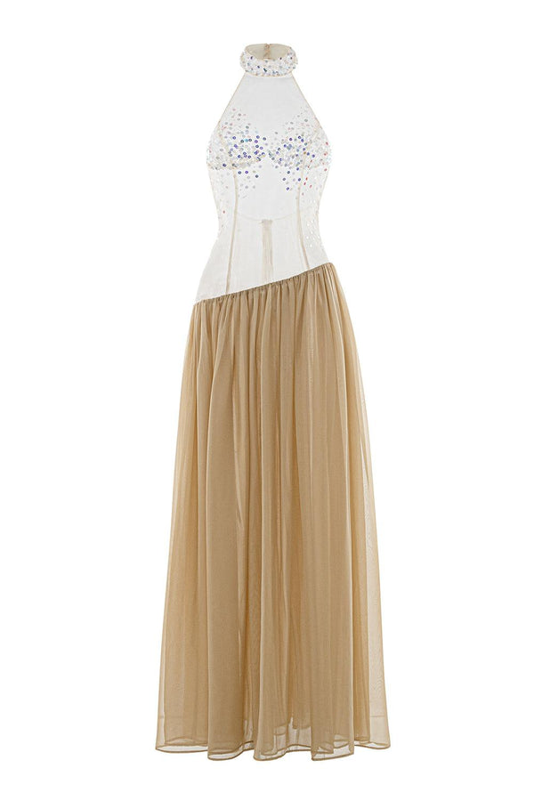 Lana Gathered See-Through Chiffon Floor Length Dress