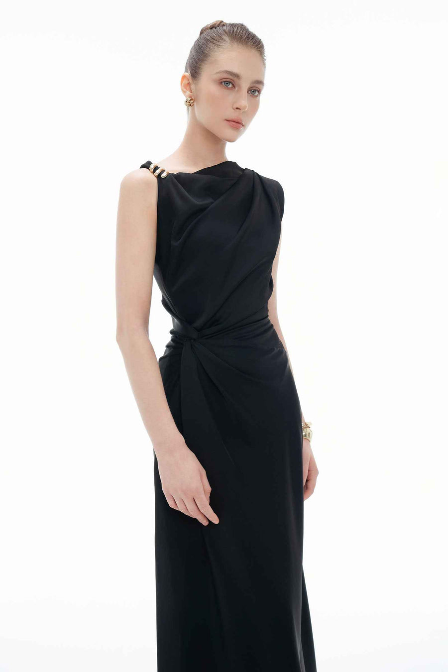 Twisted Asymmetric Neck Maxi Dress