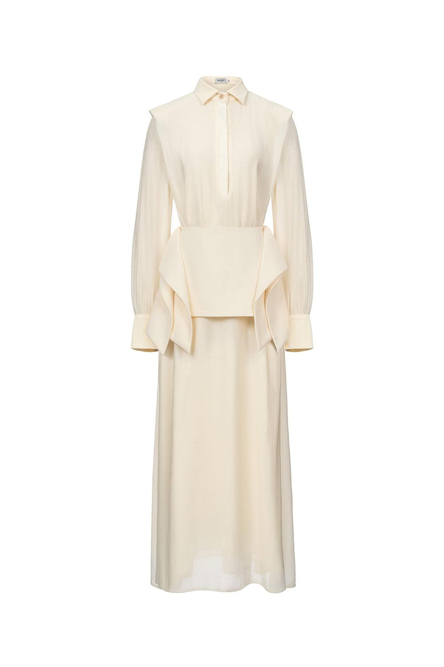 Ophelia Peplum Cuff Sleeved Crinkle Chiffon Ankle Length Dress Maxi Dress Eegen Studio