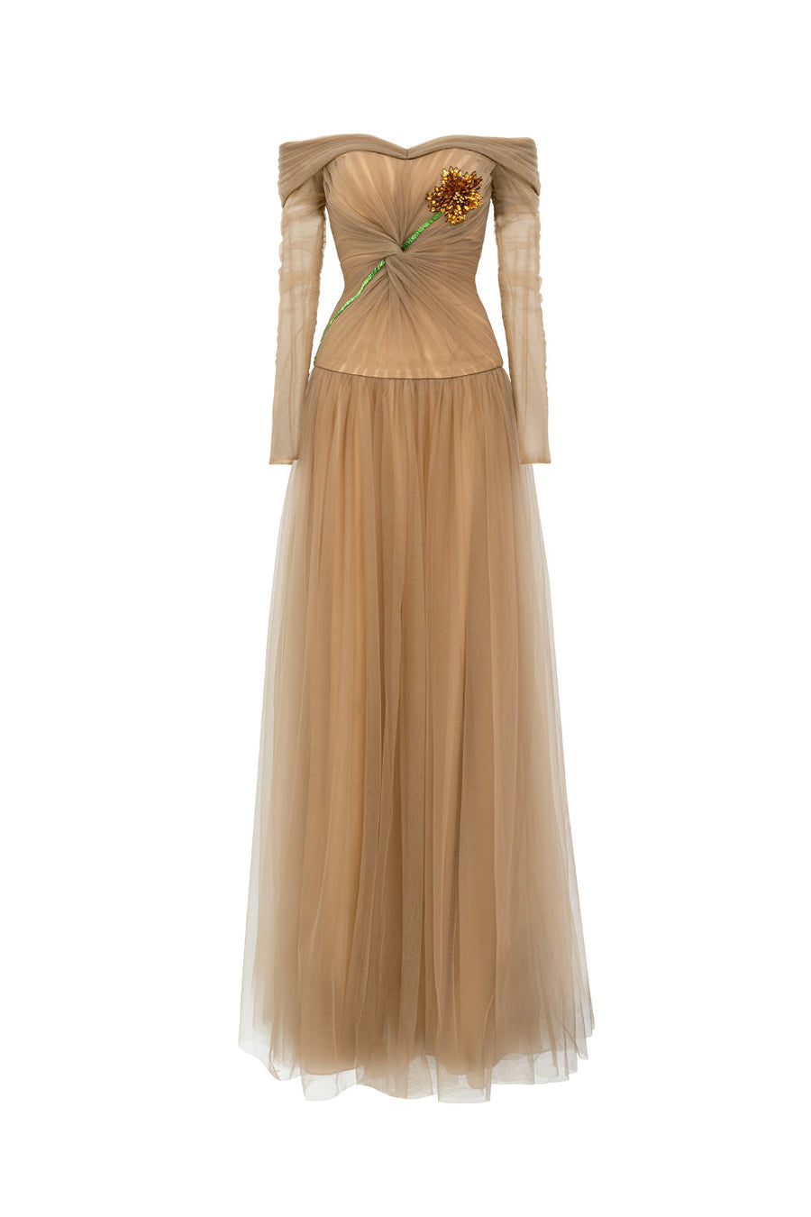 Rodrigo Gathered Stone Polyester Floor Length Dress 1