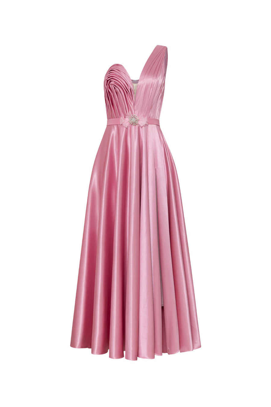 Majorelle A-line Pleated Satin Maxi Dress Pink Gown Dress CHYMEOCHY