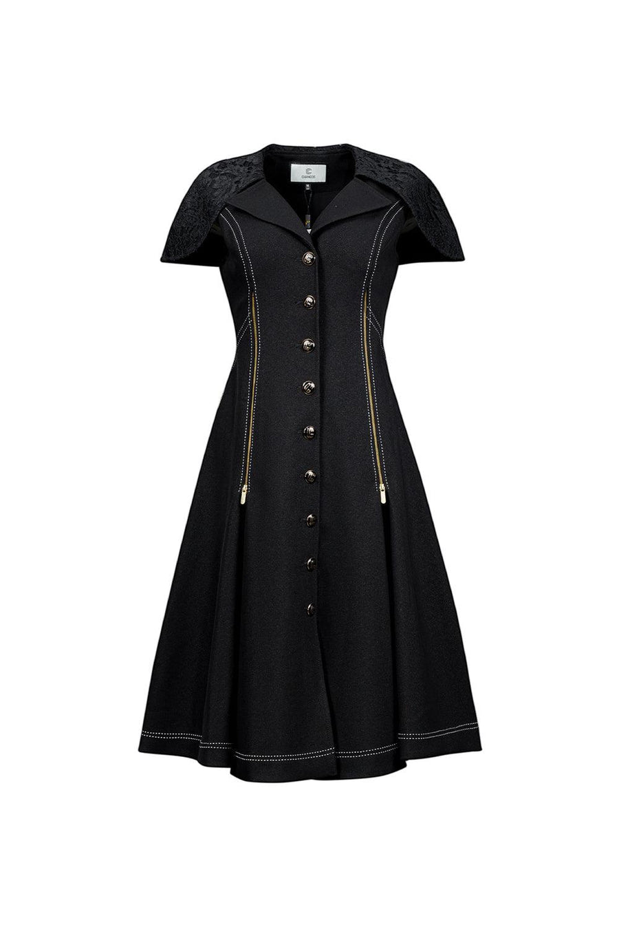 Gina A-line Cape Shoulder Gabardine Midi Dress Midi Dress CHANCOS