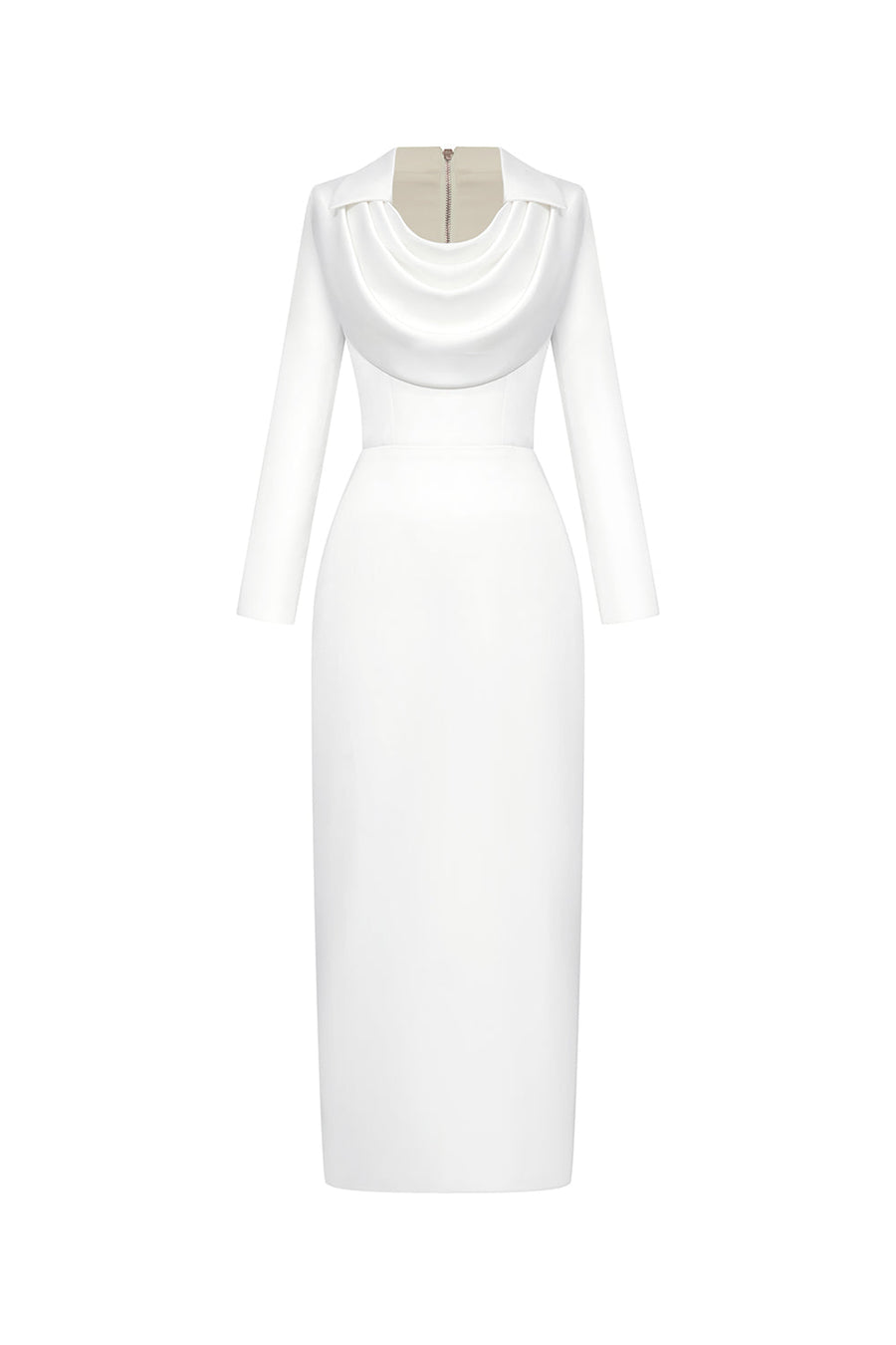 Gleamy Pencil Cowl Neck Silk Satin Calf Length Dress Midi Dress Calista de Minh Thanh
