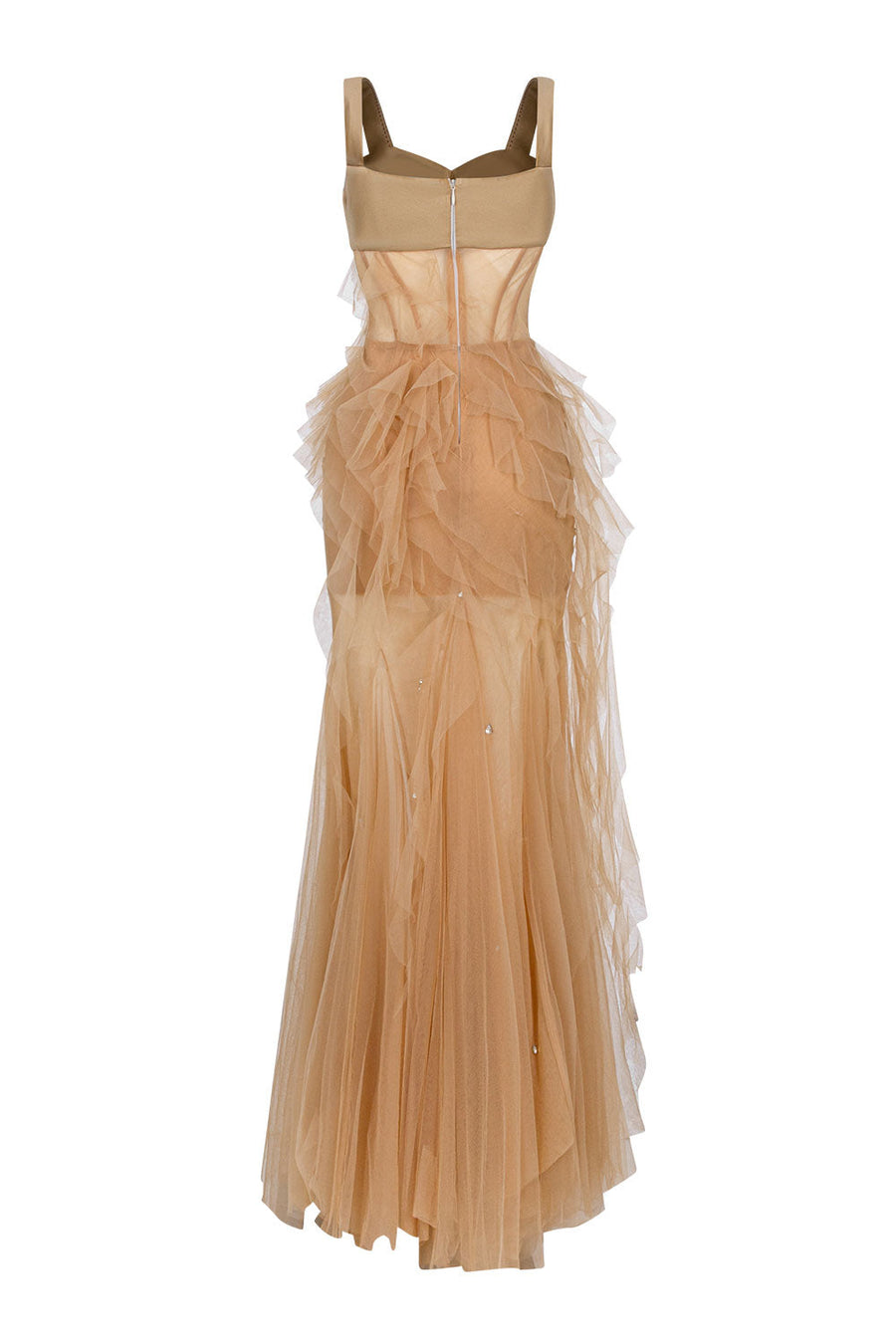 Marigold Gored Ruffle Layer Tulle Floor Length Dress Maxi Dress LINH PHUNG