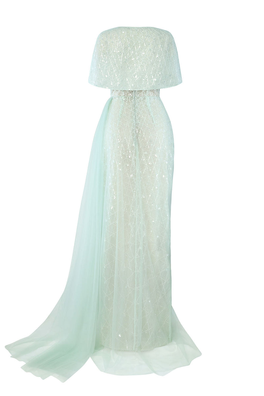 Lyrixa Asymmetric Cape Shoulder Mesh Sequin Floor Length Dress Gown Dress Calista de Minh Thanh