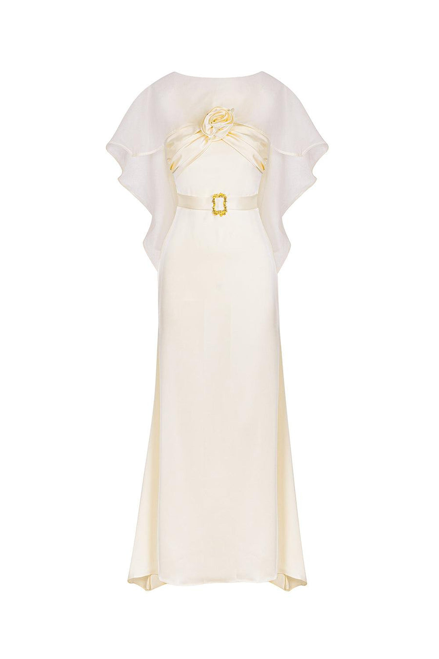 Pearly A-line Boat Neck Silk Ankle Length Dress Maxi Dress LaLING