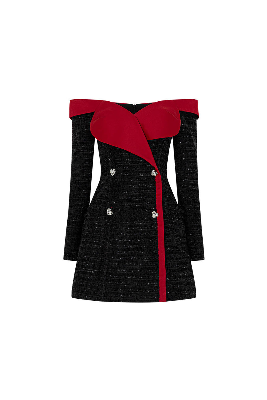 Glamour A-line Off-Shoulder Polycotton Mini Dress Black Red Mini Dress LaLING