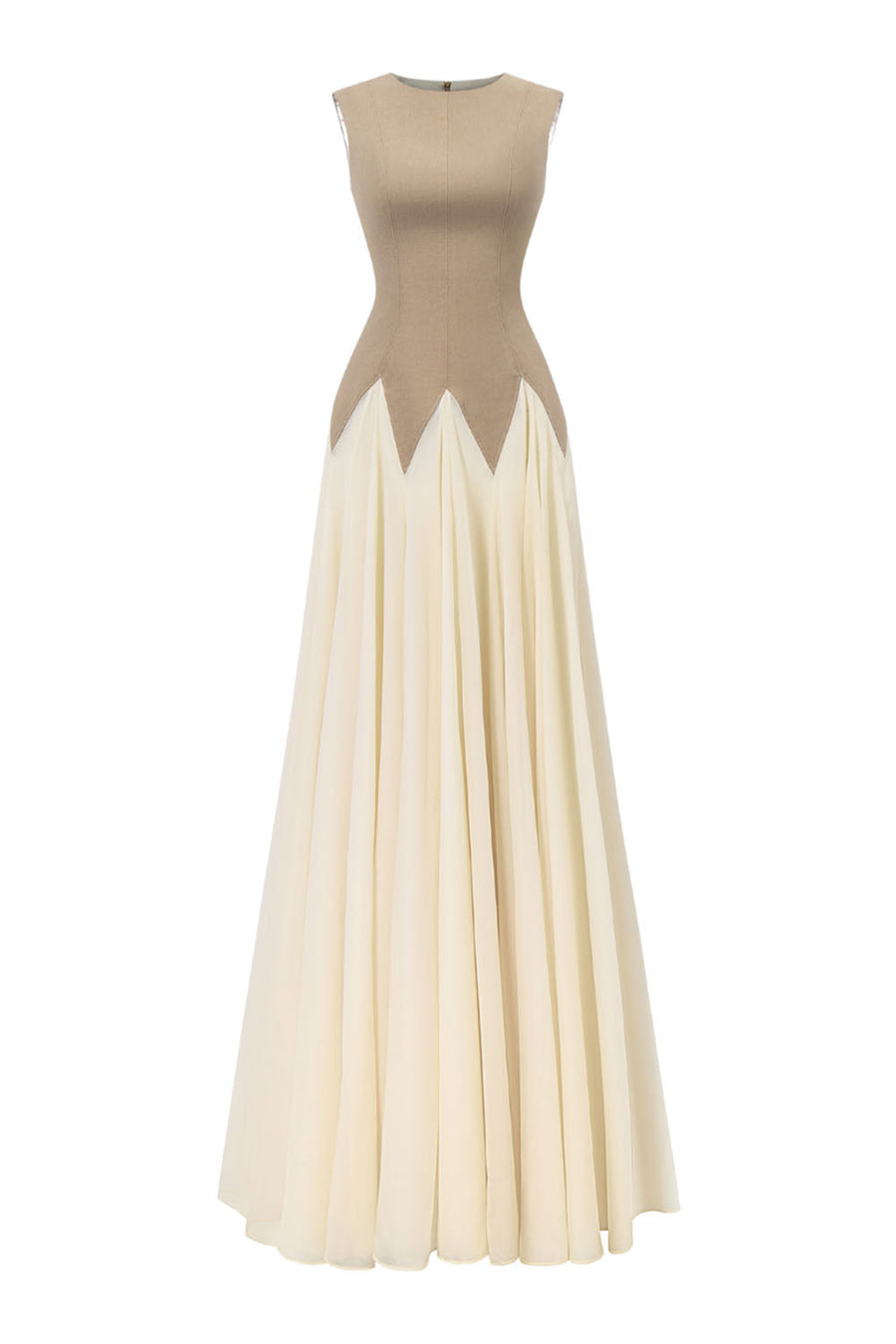 Starlight Tide A-line Pleated Khaki Silk Floor Length Dress Light Brown Maxi Dress CHYMEOCHY