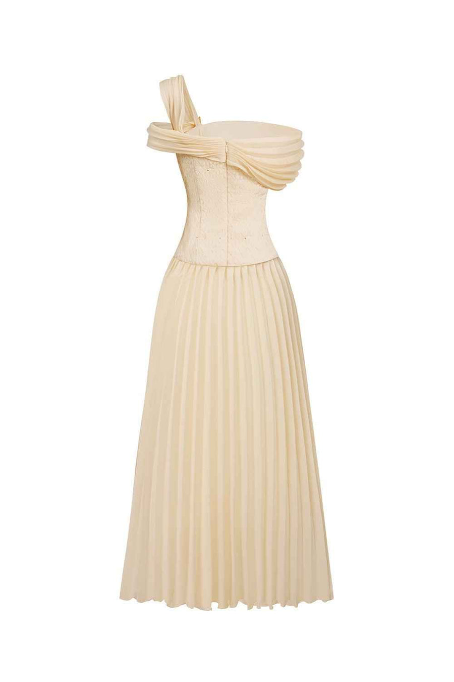 Sovere Flared Knife-Pleated Crepe Ankle Length Dress
