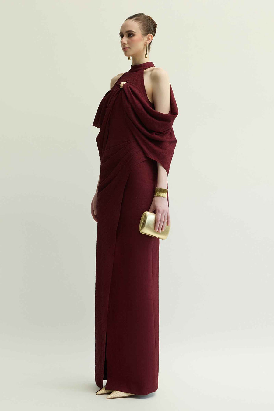 Carlyle I Halter Draped Maxi Dress