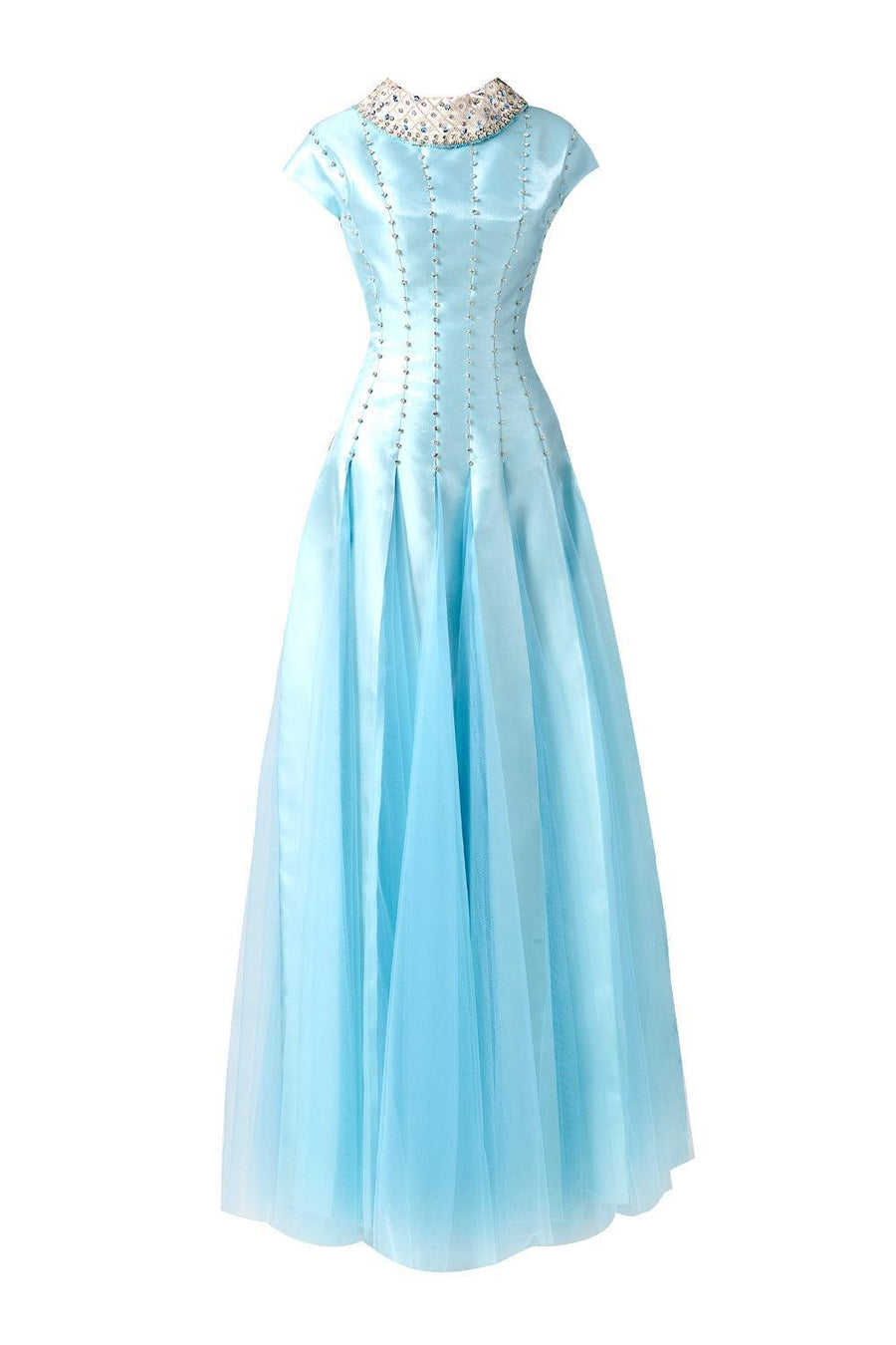 Zuniga Gored High Neck Mesh Silk Maxi Dress 1