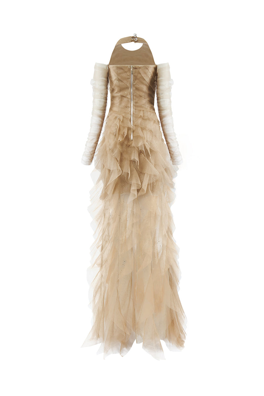 Aurielle Sheath Ruffle Trim Mesh Floor Length Dress Gown Dress Calista de Minh Thanh