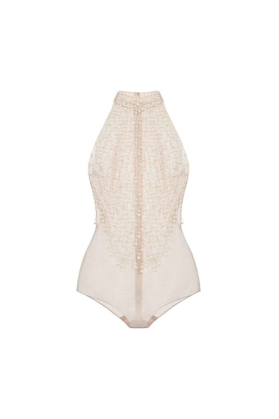 Beige Faux Pearl Sleeveless Top
