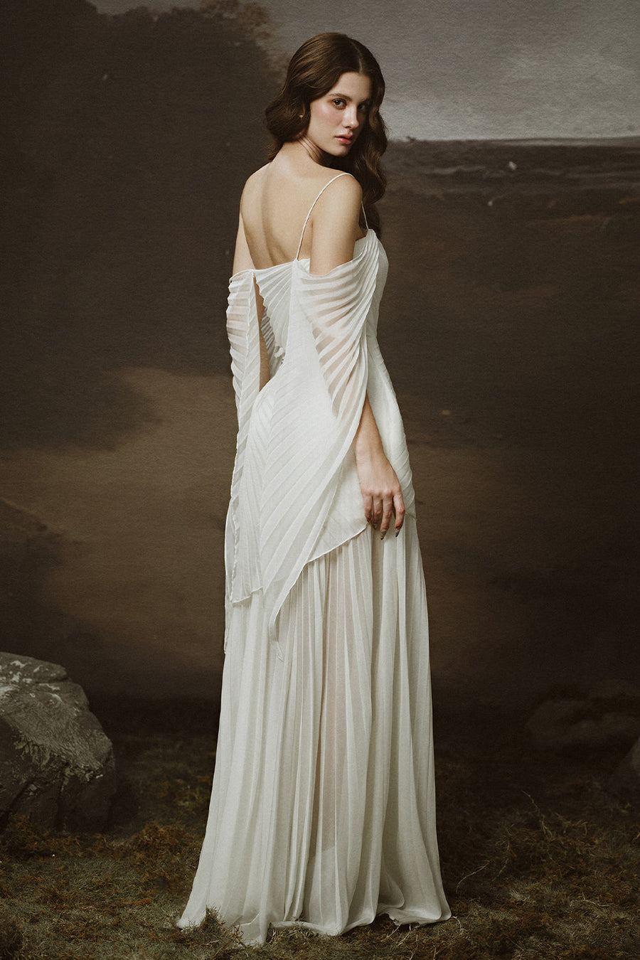 Elysia A-line Cold Shoulder Sleeved Chiffon Floor Length Dress Maxi Dress LINH PHUNG