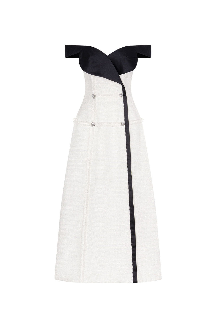 Majesty A-line Double Breasted Polycotton Midi Dress Black and White Midi Dress LaLING