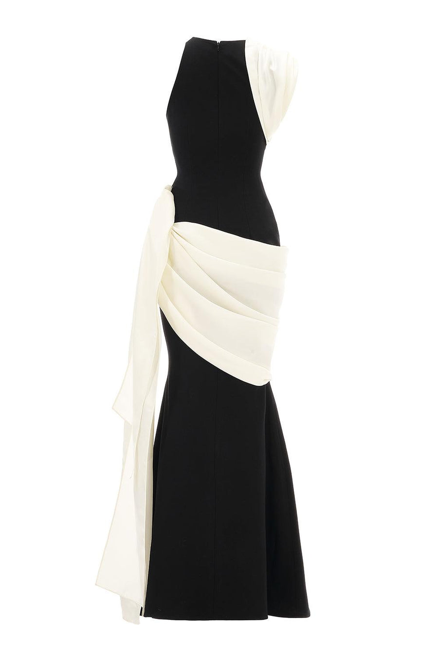 Poppy Trumpet Asymmetric Neck Elastic Cotton Floor Length Dress 2