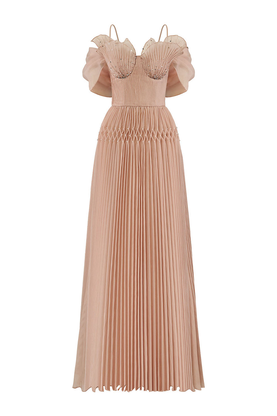 Lustre Fit and Flare Pleated Organza Floor Length Dress Gown Dress Calista de Minh Thanh