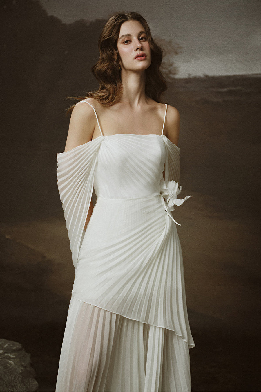 Elysia A-line Cold Shoulder Sleeved Chiffon Floor Length Dress Maxi Dress LINH PHUNG