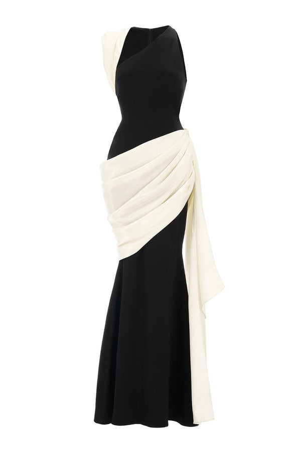 Poppy Trumpet Asymmetric Neck Elastic Cotton Floor Length Dress 1