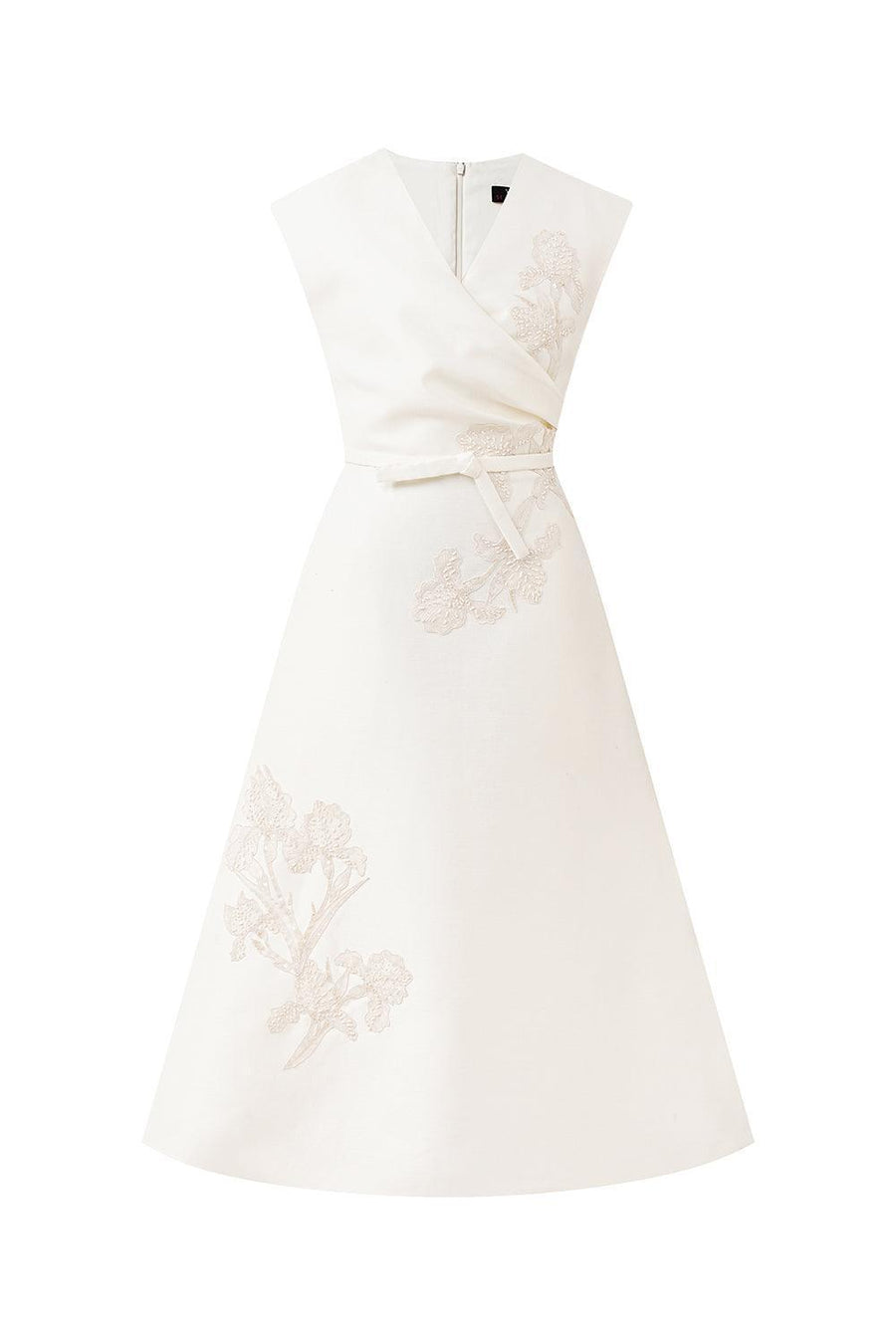 Irises A-line V-Neck Taffeta Midi Dress White Midi Dress IVY moda