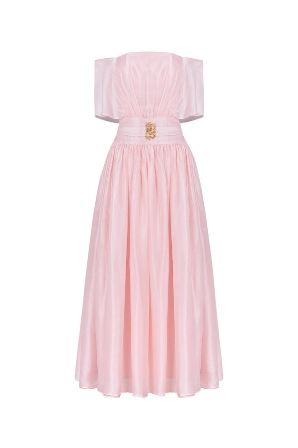 Rosine Gathered Off-Shoulder Silk Organza Midi Dress