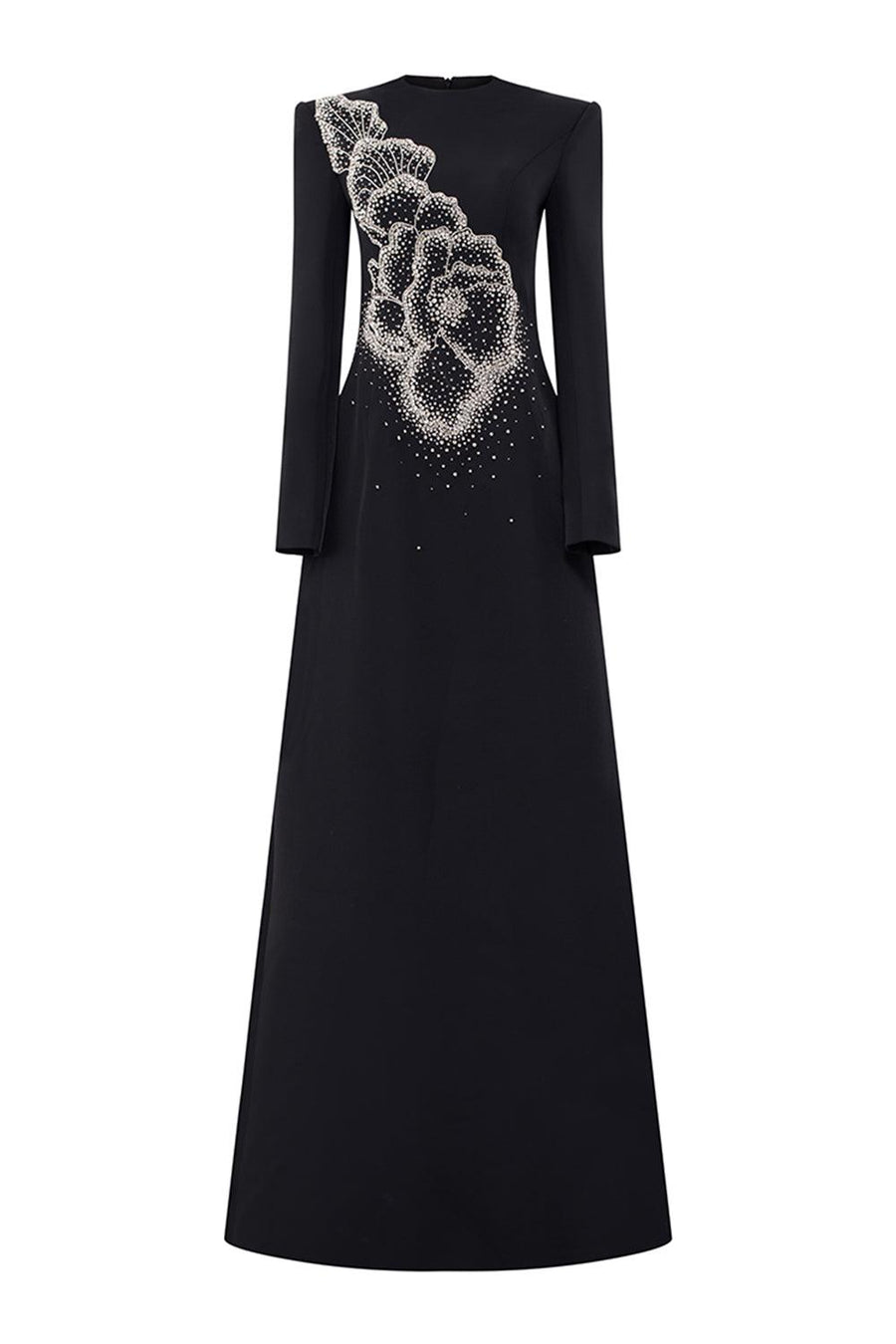 Garza A-line Round Neck Crepe Floor Length Dress 1