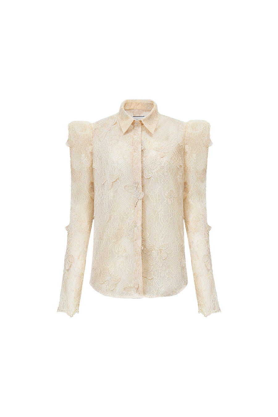 Butterfly Reverie Straight Leg Of Mutton Sleeved Tulle Shirt Shirt CHYMEOCHY