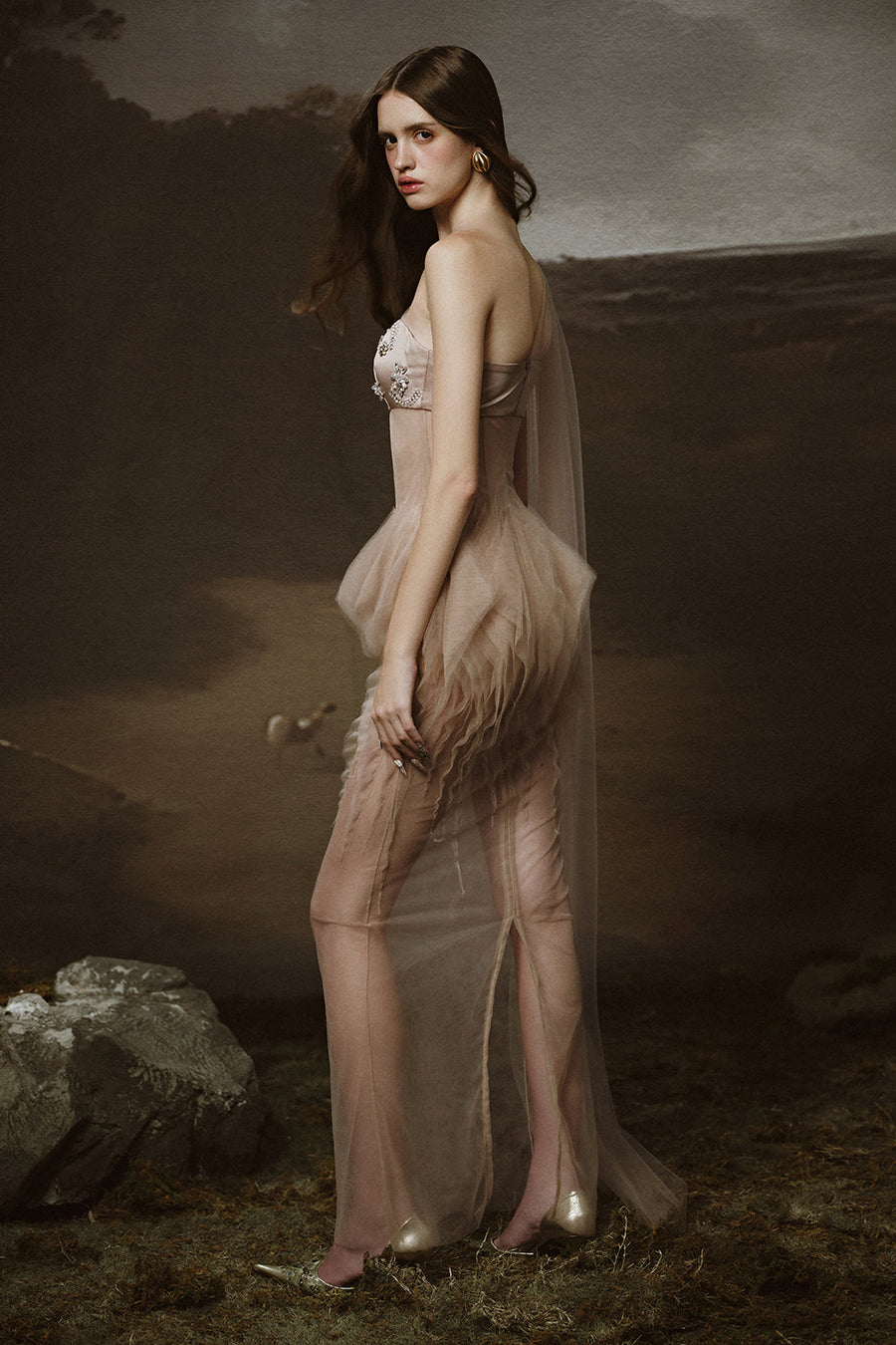 Junia Sheath One Shoulder Tulle Floor Length Dress Maxi Dress LINH PHUNG