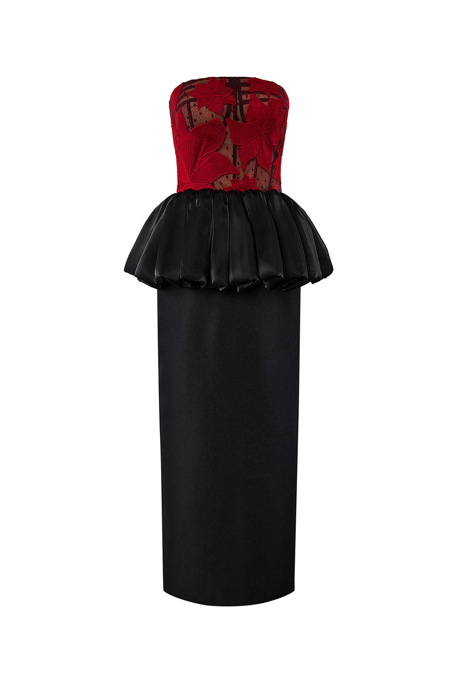 Asteria Peplum Straight Across Neck Mesh Taffeta Midi Dress Midi Dress Calista de Minh Thanh