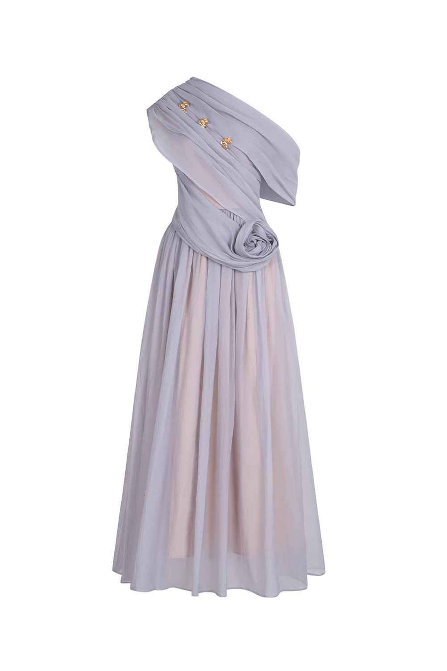 Viella Gathered Draped Organza Ankle Length Dress Maxi Dress LaLING