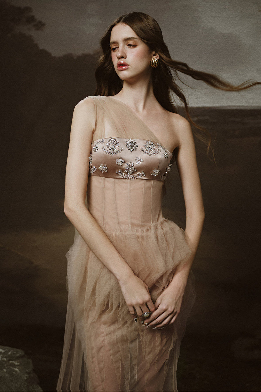 Junia Sheath One Shoulder Tulle Floor Length Dress Maxi Dress LINH PHUNG