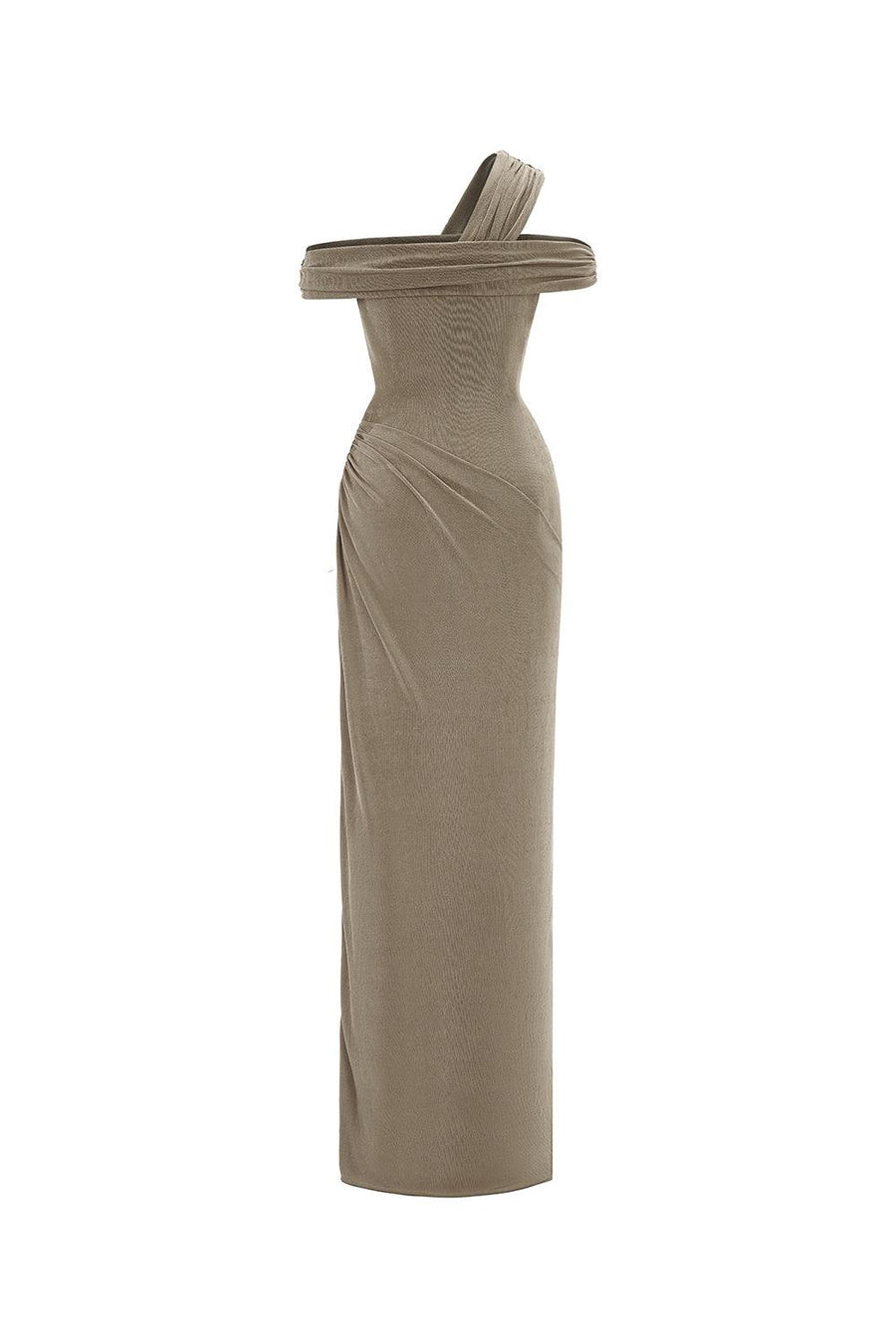 Plumeria Sheath Cold Shoulder Sleeved Elastic Cotton Floor Length Dress 2