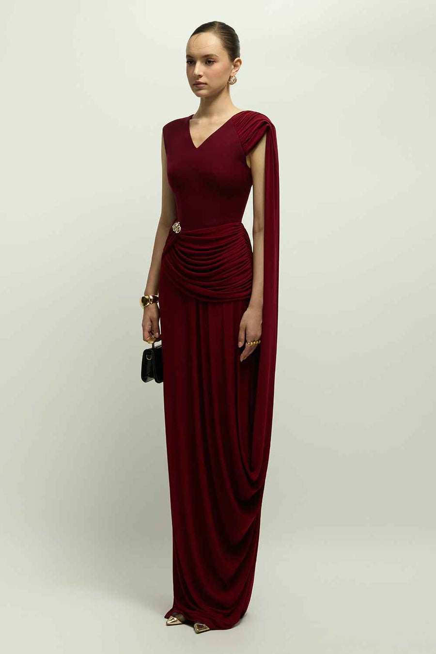 Savannal Split Sleeve Draped Maxi Dress