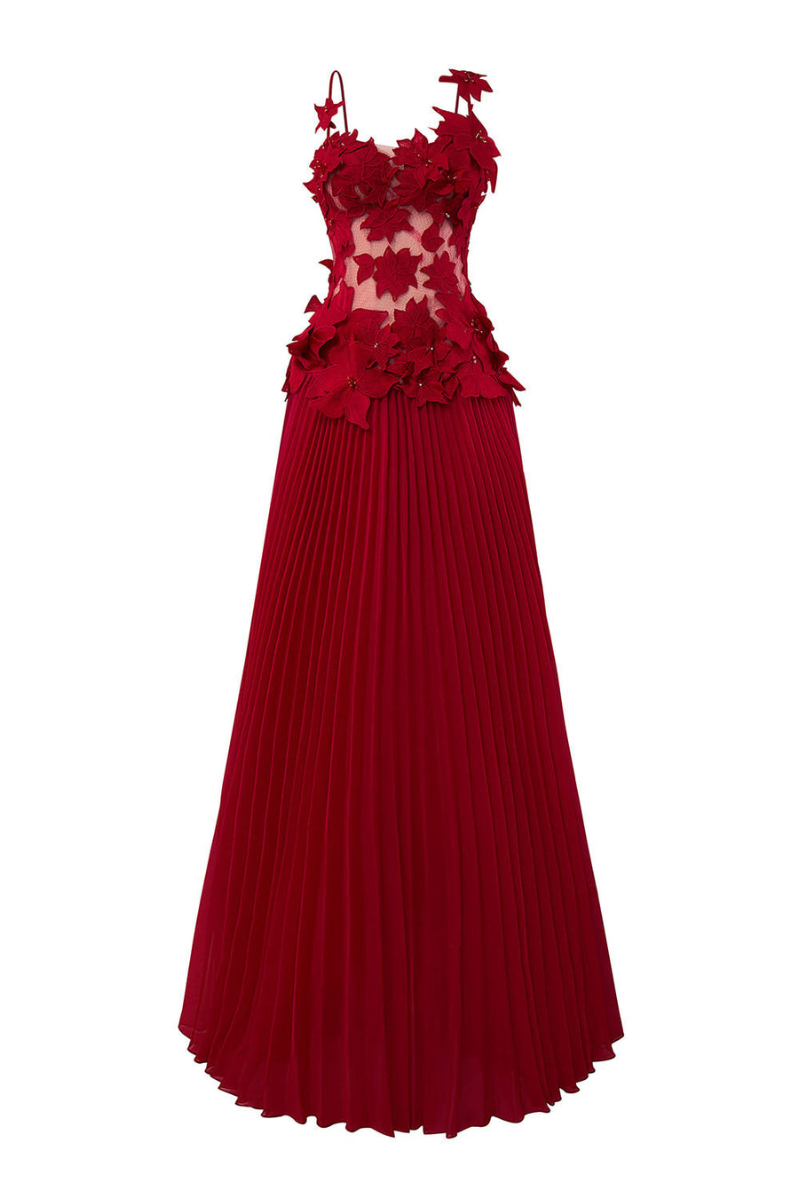 Quasar Pleated Spaghetti Strap Mesh Lace Floor Length Dress Gown Dress Calista de Minh Thanh