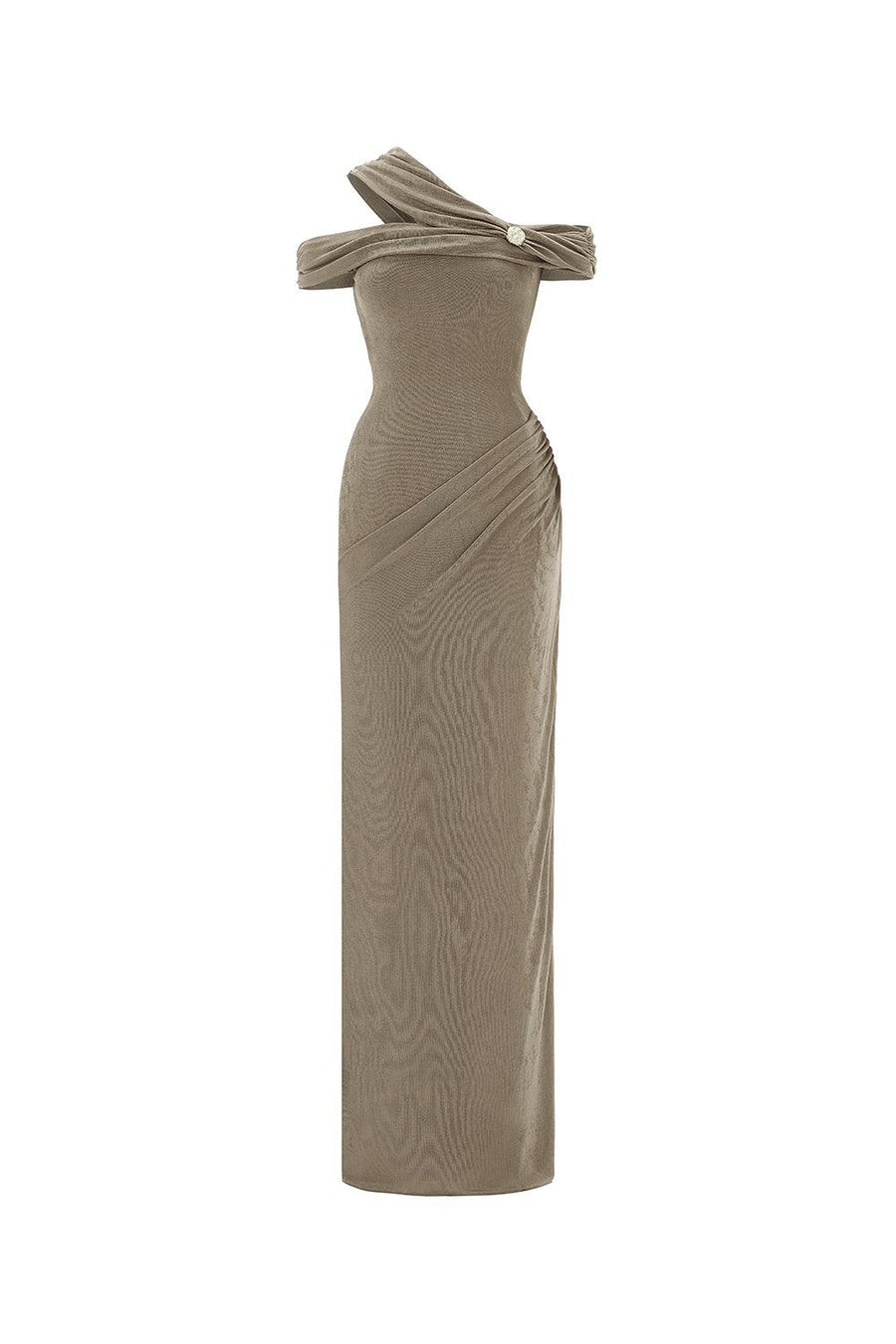 Plumeria Sheath Cold Shoulder Sleeved Elastic Cotton Floor Length Dress 1