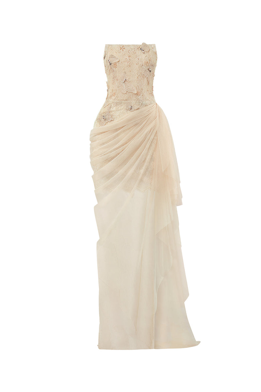 Butterfly Reverie Sarong Semi-Heart Neck Lace Floor Length Dress Maxi Dress CHYMEOCHY