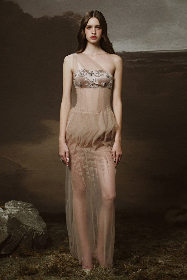 Junia Sheath One Shoulder Tulle Floor Length Dress Maxi Dress LINH PHUNG