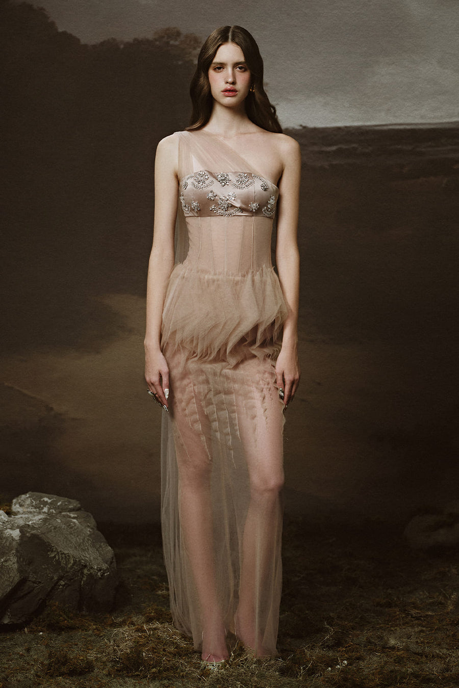 Junia Sheath One Shoulder Tulle Floor Length Dress Maxi Dress LINH PHUNG